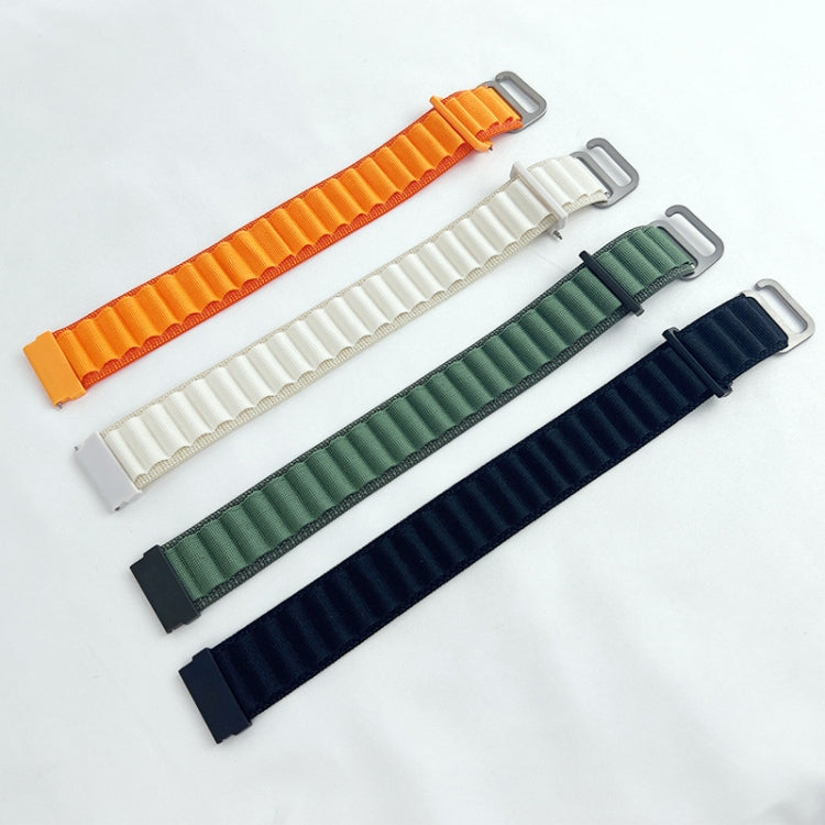 Nylon loop watch band set with orange, white, green, and dark blue straps