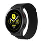 Black nylon loop watch band with textured woven strap and adjustable clasp