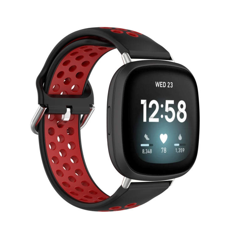 Dual-color silicone watch band with red and black perforated straps, for smartwatch