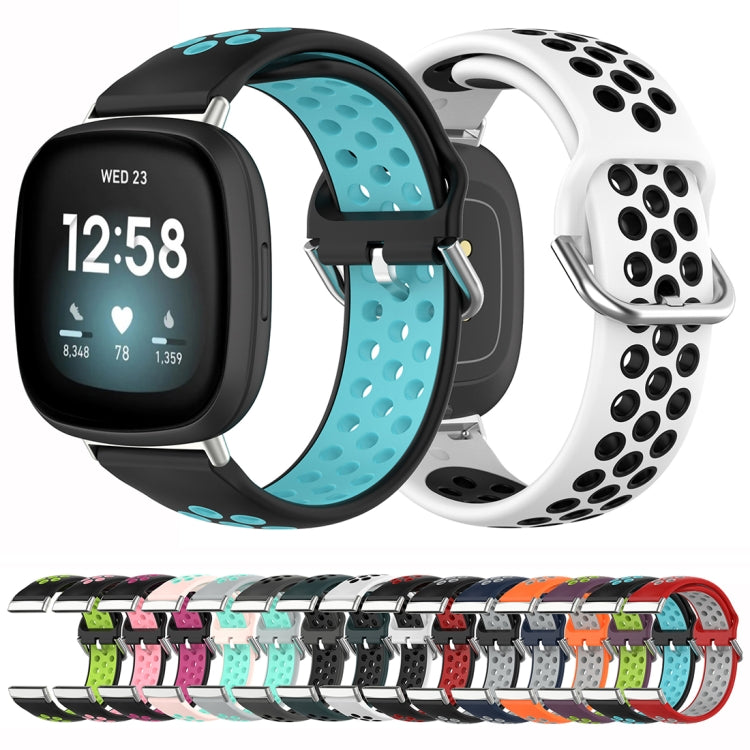Dual-color silicone watch band pair with teal and white perforated straps