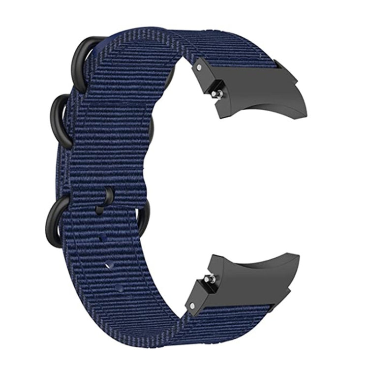 Blue three-ring nylon watch band with adjustable strap and metal clasp