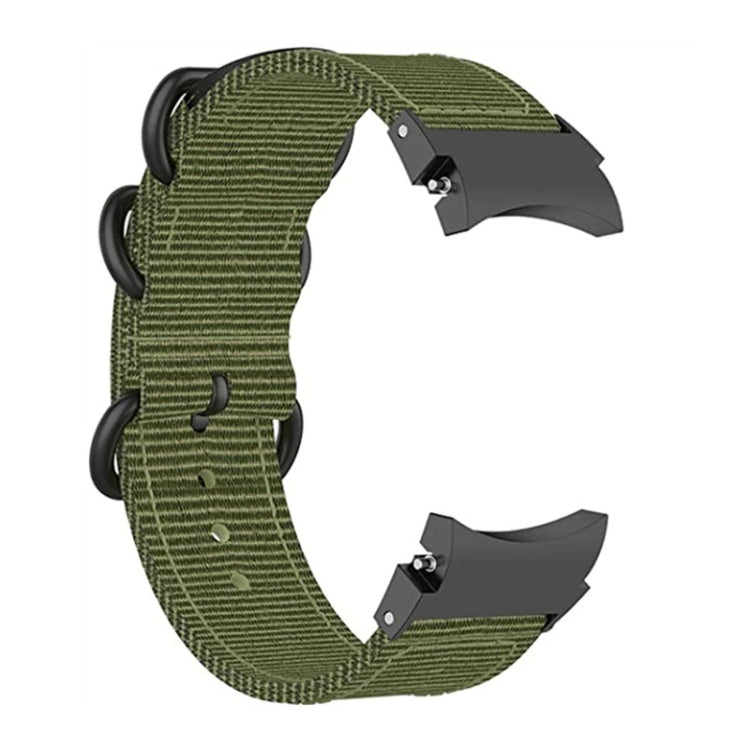 Army green three-ring nylon watch band with adjustable strap and metal clasp