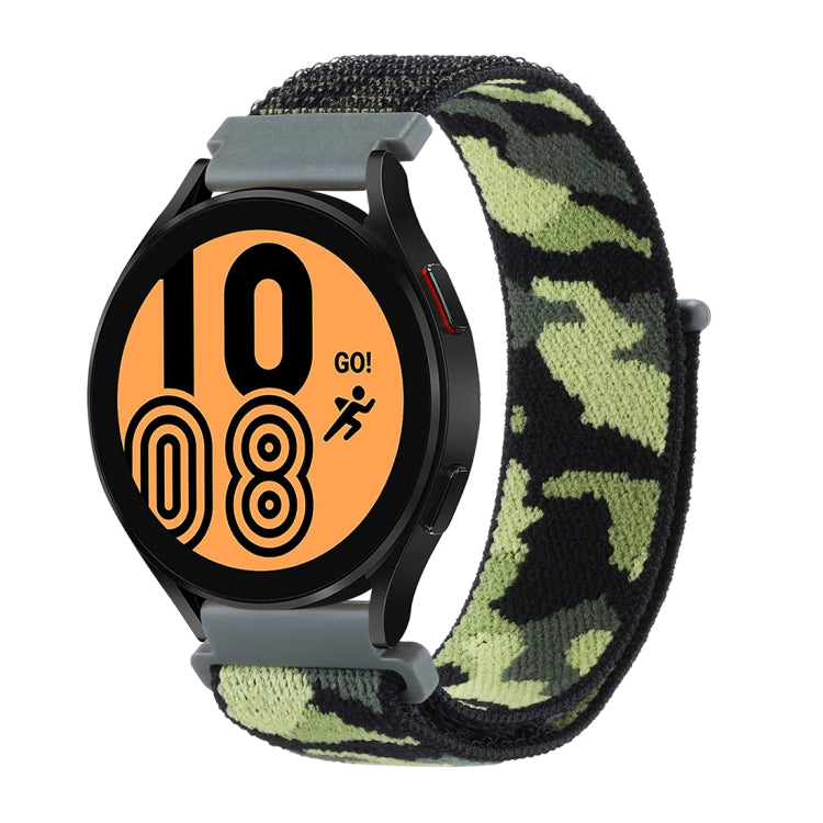 Army green camouflage nylon loop watch band with gray adapter for Galaxy Watch5