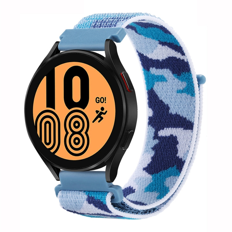 Blue camouflage nylon loop watch band with light blue adapter for Galaxy Watch5