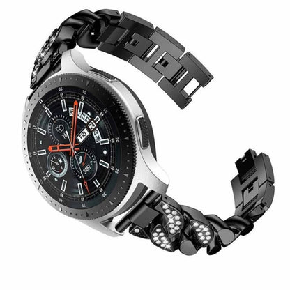 Black diamond chain smartwatch band with metallic clasp and faceted link accents