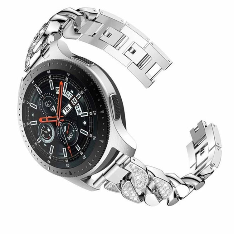Silver diamond chain smartwatch band with crystal-studded links and metal clasp