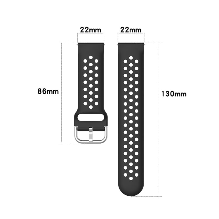 White 22mm perforated sport watch strap size diagram