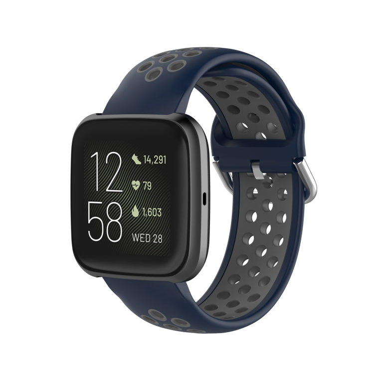 Sport watch strap for Fitbit Versa in navy and dark gray, perforated holes with clasp