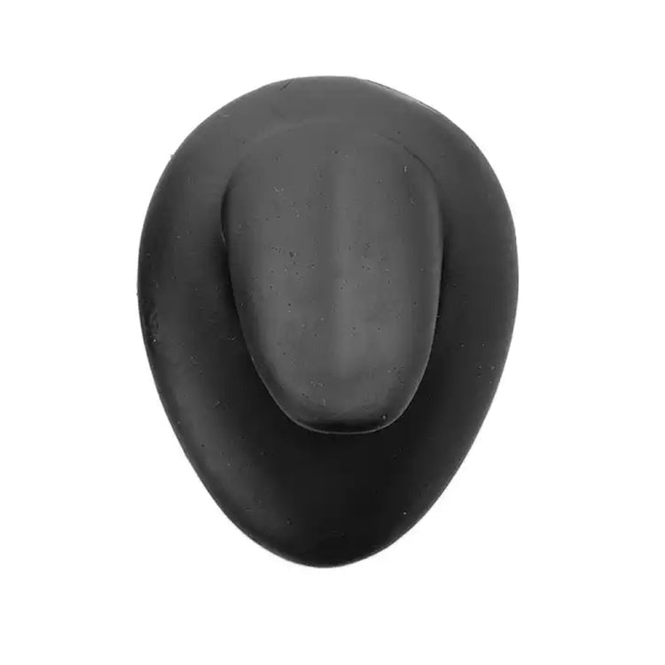 Black silicone belly button feature with oval molded surface.