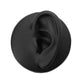 Black silicone ear model with inner ear detail, side view.