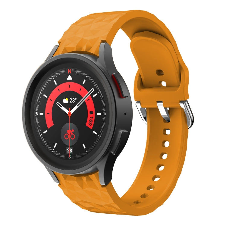 Rhombus-texture silicone watch band in orange with metal clasp, for Galaxy Watch 5/5 Pro.