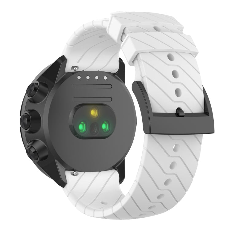 White silicone watch strap with textured segments and metal buckle