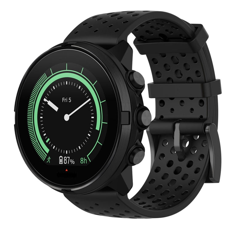 Breathable silicone watch strap with perforated texture in black color, for Suunto 9
