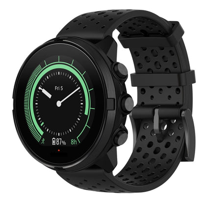 Breathable silicone watch strap with perforated texture in black color, for Suunto 9