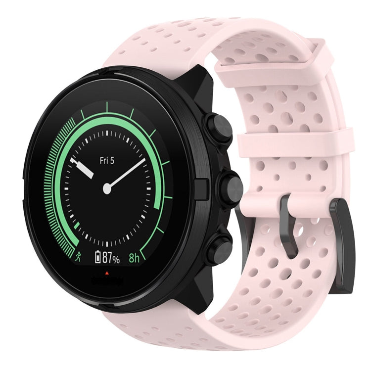 Breathable silicone watch strap with perforated texture in light pink, for Suunto 9