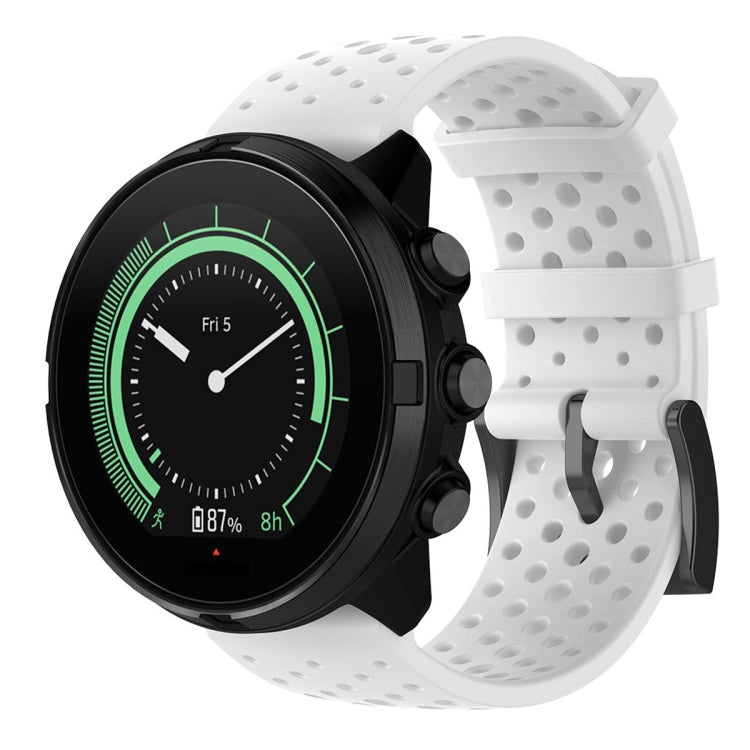 Breathable silicone watch strap with perforations in white, for Suunto 9