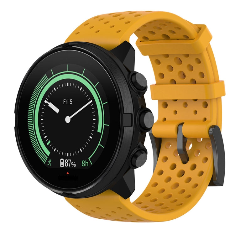 Breathable silicone watch strap with perforations, yellow color