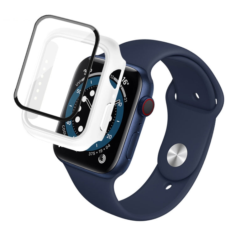 Apple Watch case with tempered glass screen protector, navy strap and clear front frame