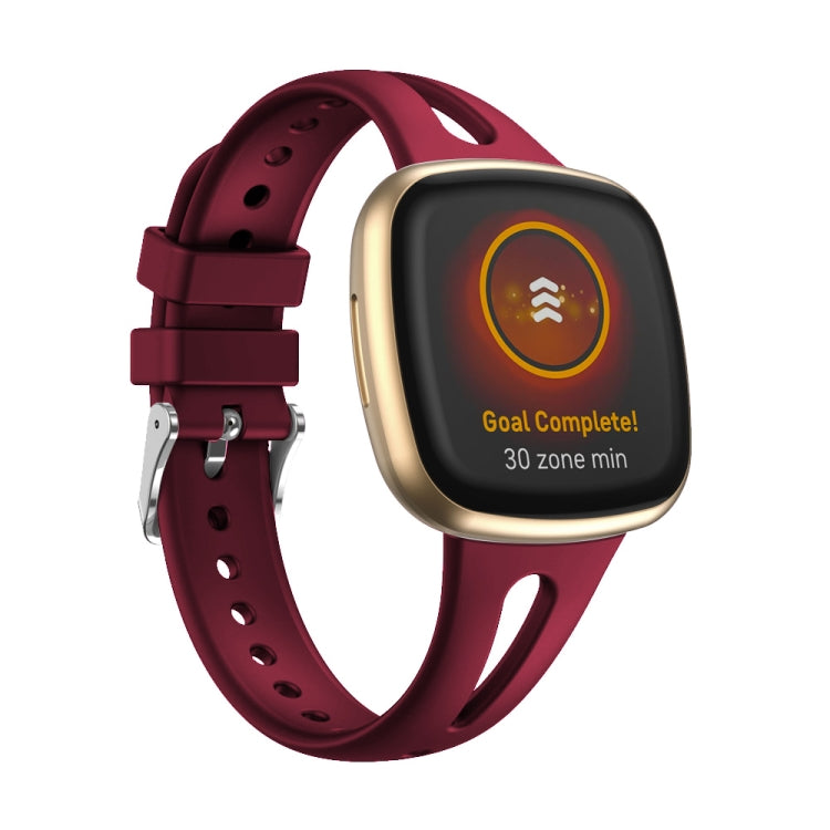 Wine red slim silicone watch band with perforations and metal clasp for Versa 3/4