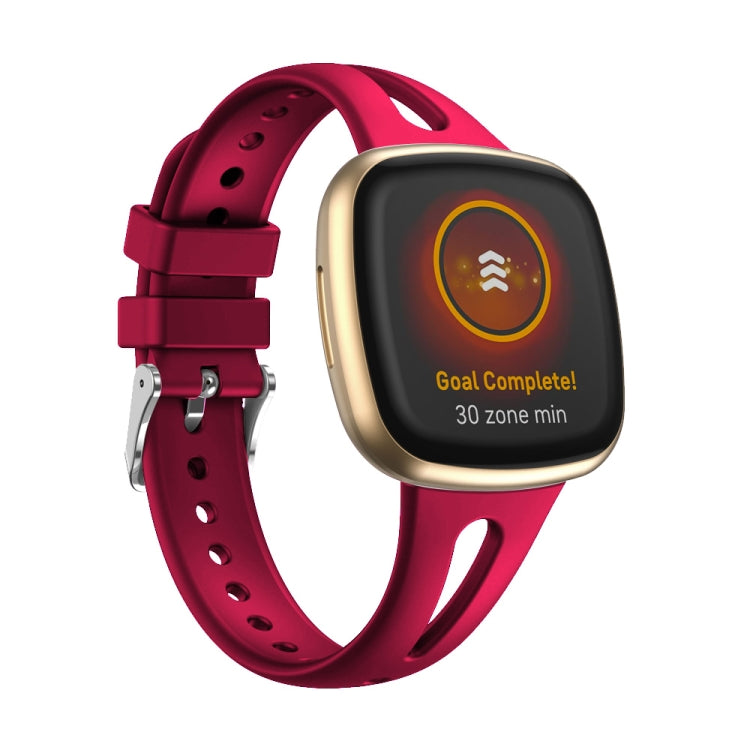 Wine red slim silicone watch band with pin holes and side clasp for Versa 3/4