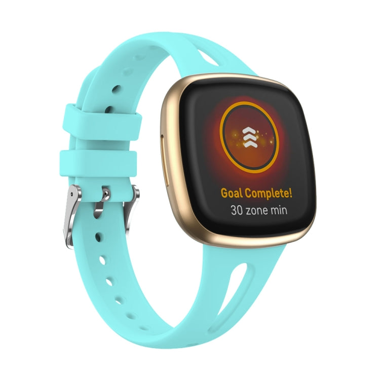 Light blue slim silicone watch band with perforations and metal clasp for Versa 3/4