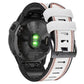 White silicone leather watch band with tricolor orange stitching, shown with illuminated lights