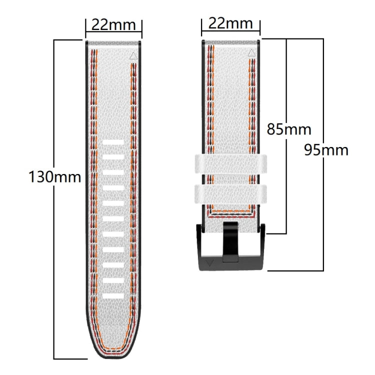 Silicone leather watch band size diagram: 22mm width, 85mm/95mm length, 130mm loop