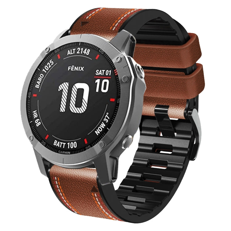 Brown tricolor-stitched silicone leather watch band with black silicone strap and buckle