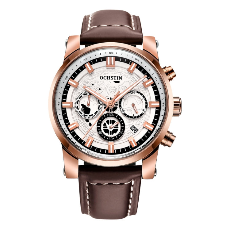 Ochstin 5111B Multifunctional Business Waterproof Luminous Leather Strap Quartz Watch