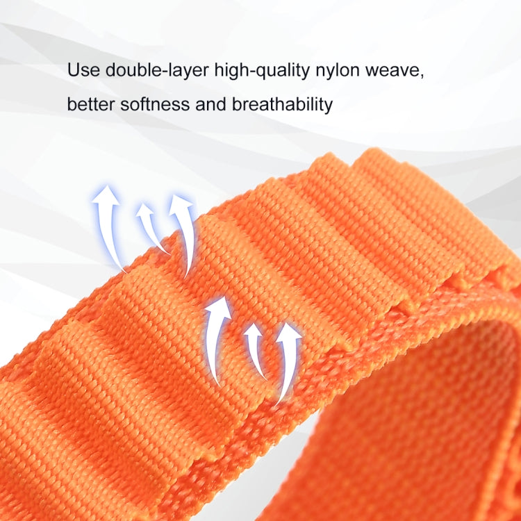 Orange double-layer nylon weave loop watch band texture for softness and breathability.