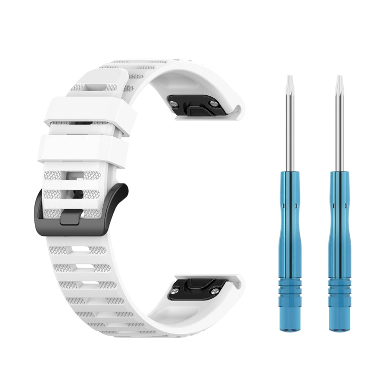 22mm white quick-release wrist strap with plastic buckle, includes blue spring bars