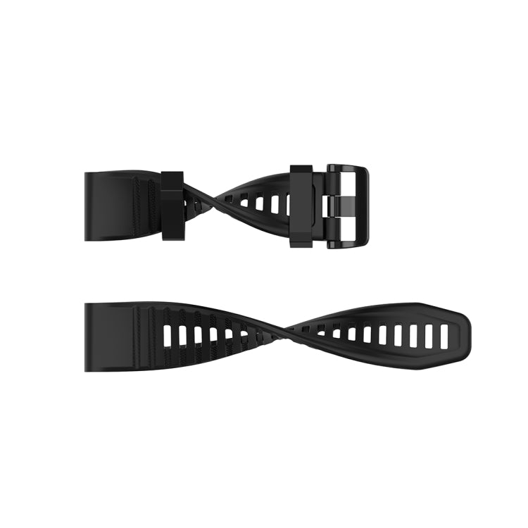 22mm black quick-release wrist strap with plastic buckle, two-piece band and clasp