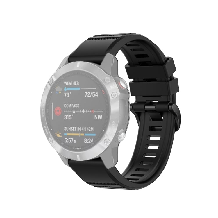 Black 22mm textured watch strap with plastic quick-release buckle, front view