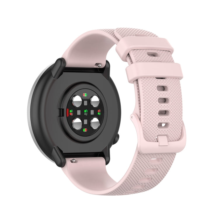Rose pink silicone watch strap with small plaid texture, adjustable clasp and holes