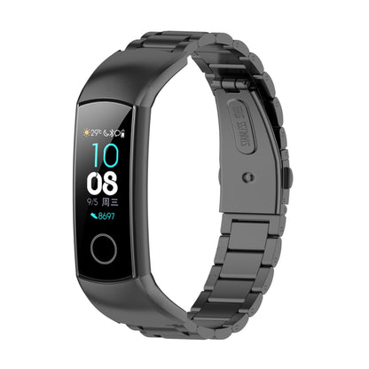 Black three-bead steel watchband with connected fitness tracker display