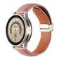 Genuine leather watch band with fold buckle, dark pink strap with brown stitching