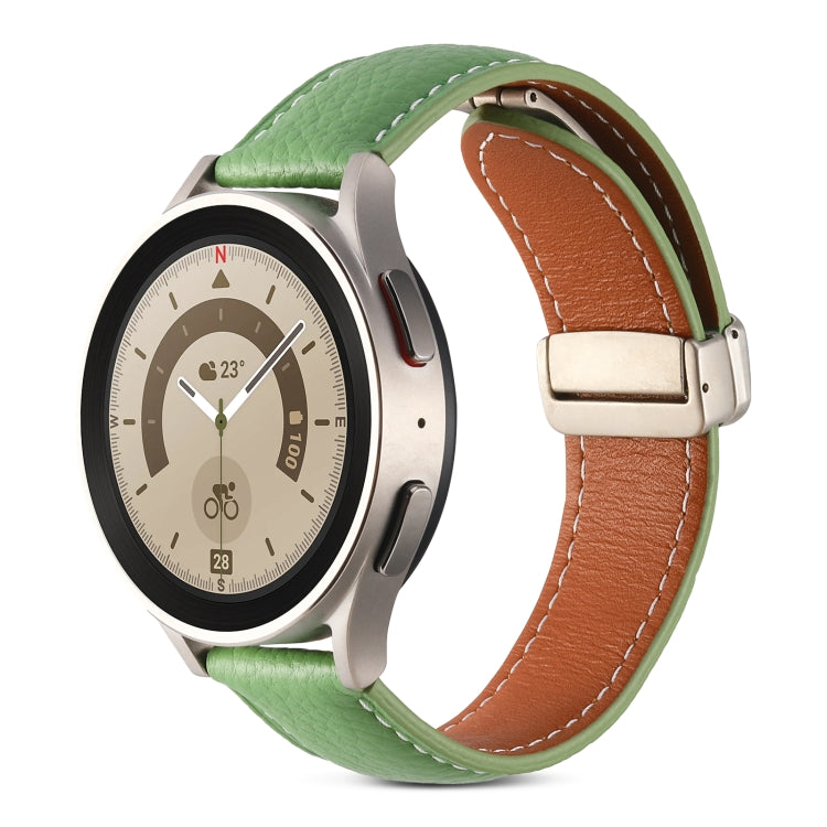 Genuine leather watch band with fold buckle, green leather strap with brown stitching