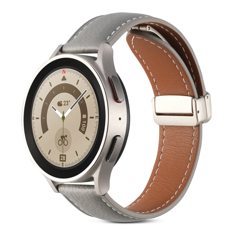 Genuine leather watch band with fold buckle, Nebula grey strap with brown stitching