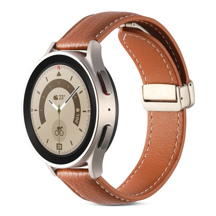 Genuine leather watch band with fold buckle, brown leather strap with brown stitching