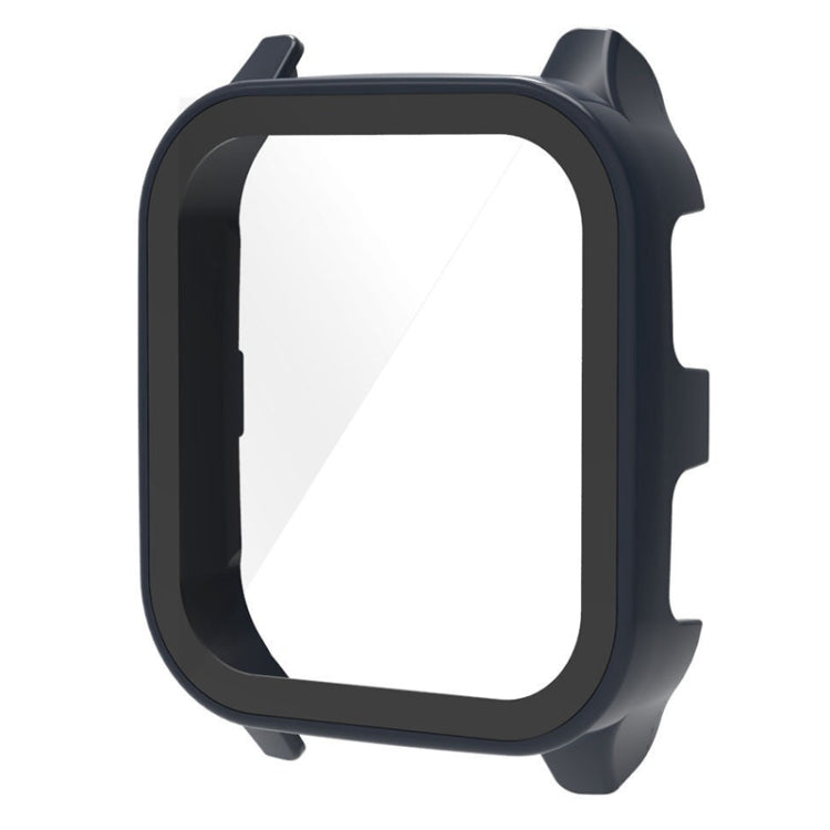 Ink blue tempered glass watch case with black protective frame for smartwatch