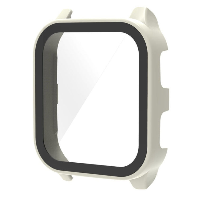 Ivory white tempered glass watch case with black protective frame for smartwatch