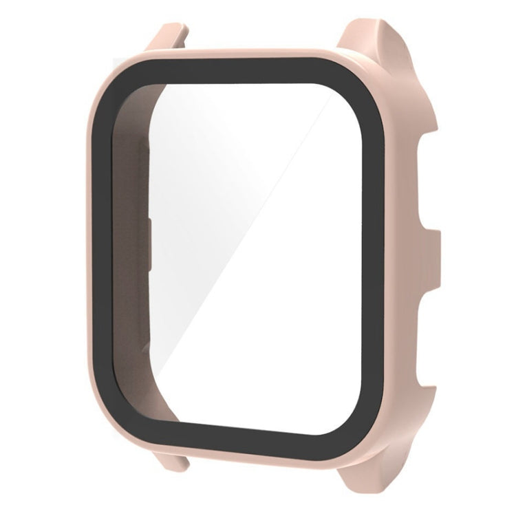 Pink tempered glass watch case with black protective frame for smartwatch