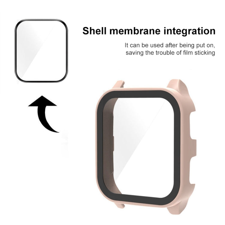 Rose pink tempered glass watch case with black frame and screen cover piece