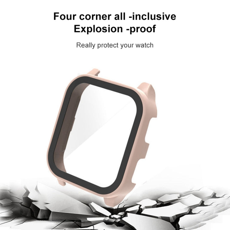 Rose pink tempered glass watch case with black frame shown with impact debris