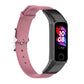 Pink genuine leather watch strap with silver buckle, worn with fitness tracker