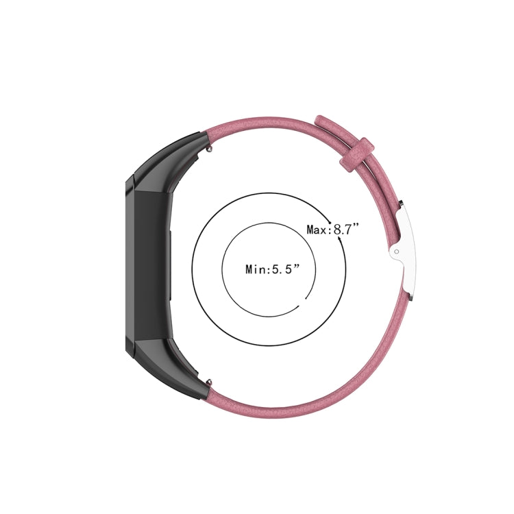 Pink leather watch strap with adjustable fit circle and connector housing