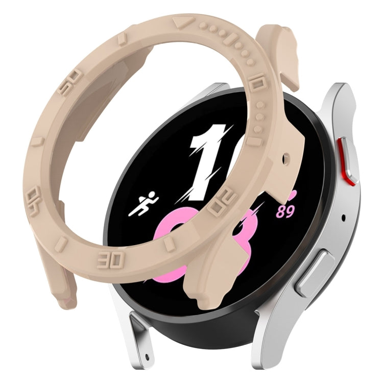 Half coverage PC watch protective case, light beige—covers watch edges with secure tabs