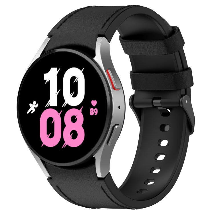 Silicone buckle watch band, black textured strap with pin-and-loop buckle on a smartwatch
