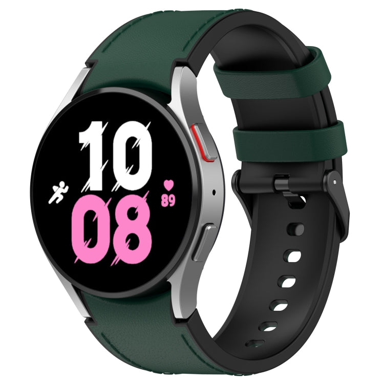 Silicone leather-look buckle watch band, olive green with perforations and metal clasp