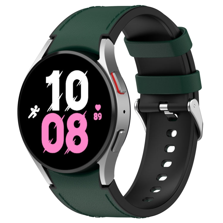 Olive green silicone watch band with silver-tone metal buckle and perforations.